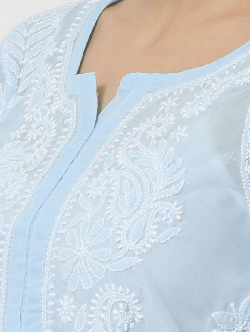 light blue long sleeve chikankari kurti - 20331675 - Standard Image - 4
