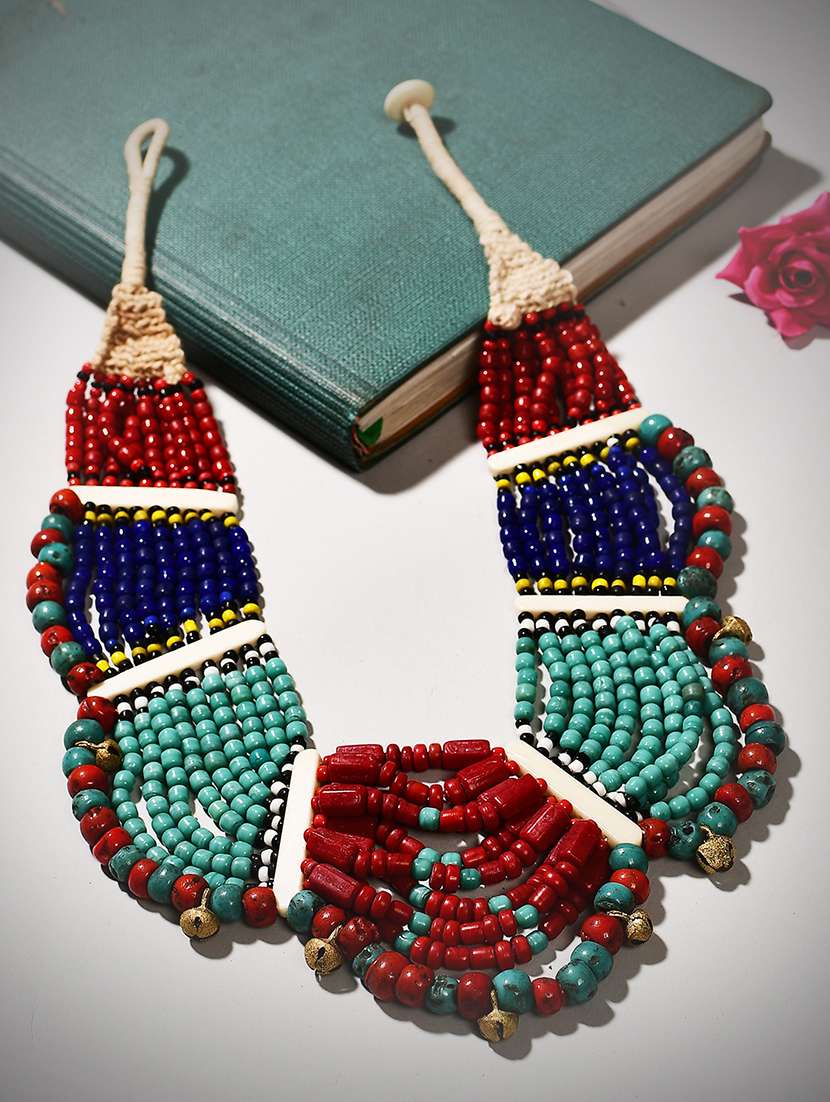 multi colored metal long necklace