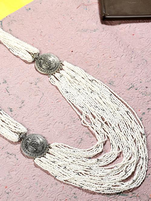 white metal long necklace - 20331801 - Standard Image - 0