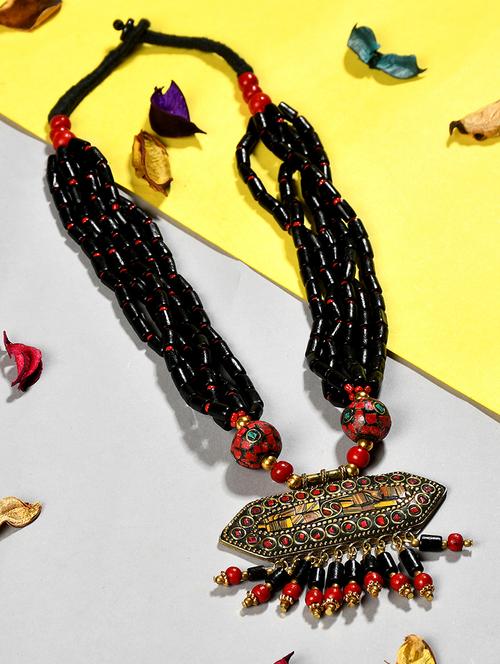 black metal statement necklace - 20331825 - Standard Image - 0