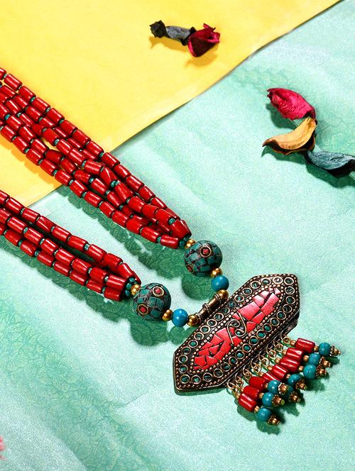 red metal statement necklace - 20331826 - Standard Image - 0