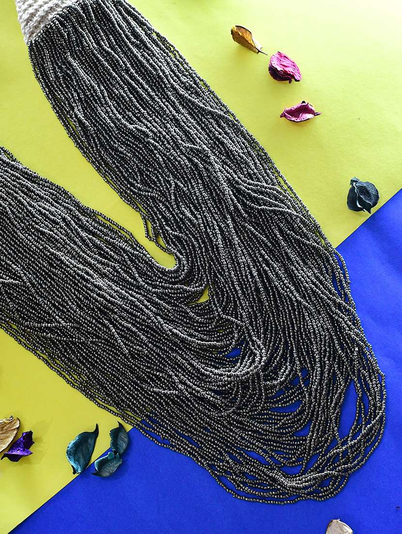 grey metal long necklace