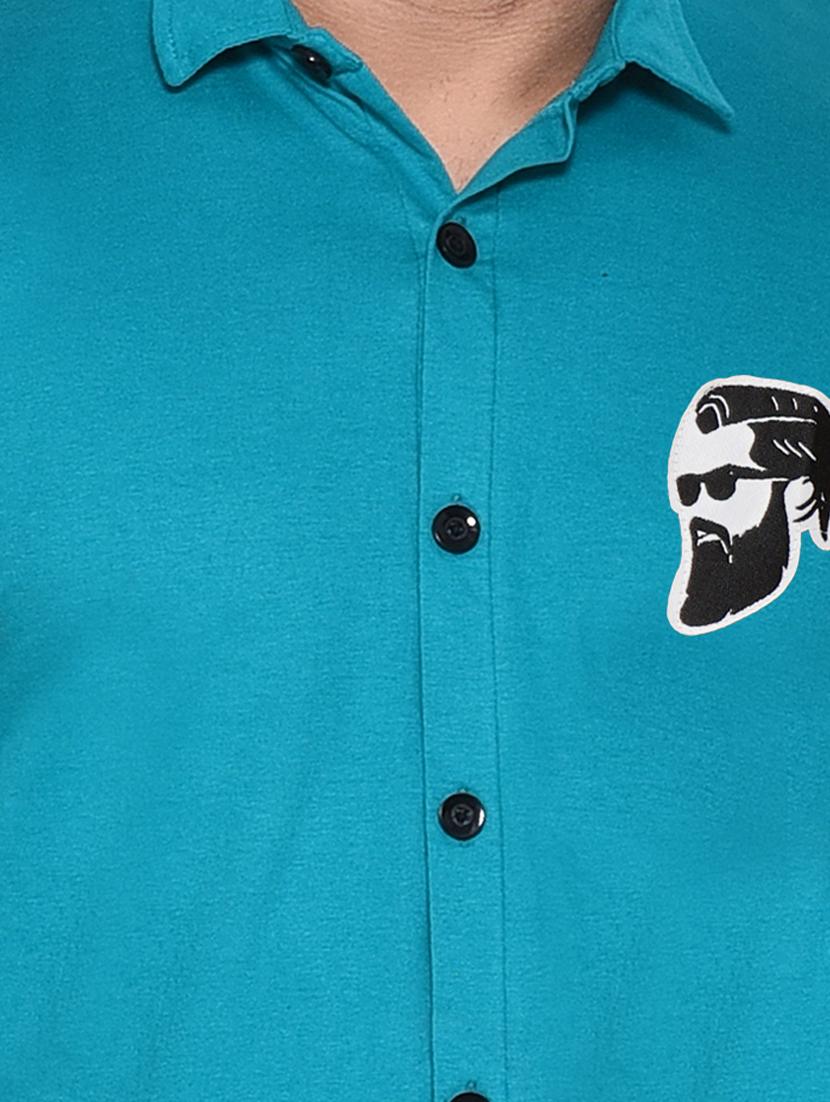 turquoise cotton blend casual shirt - 20331891 - Standard Image - 4