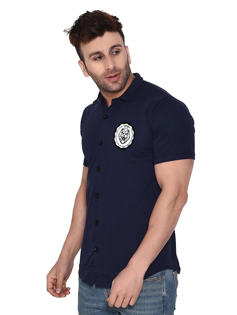 dark blue cotton blend casual shirt - 20331898 - Standard Image - 1