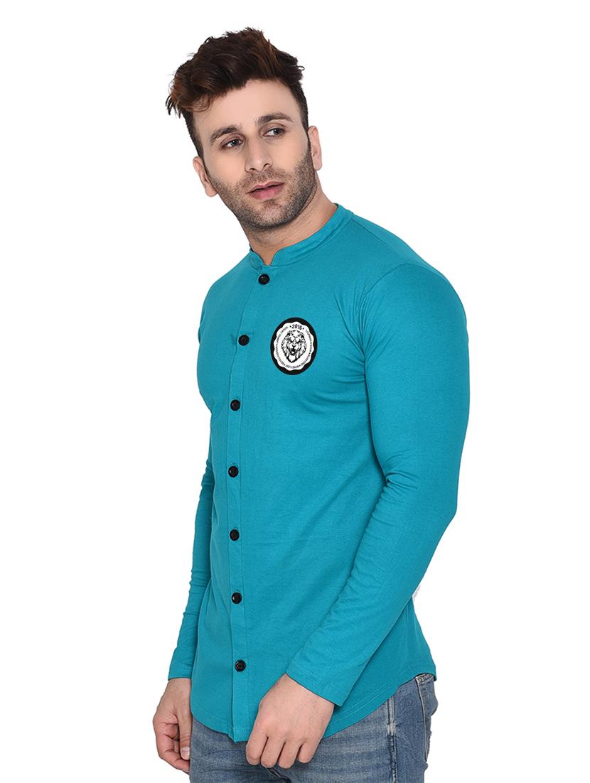 turquoise cotton blend casual shirt - 20331912 - Standard Image - 1