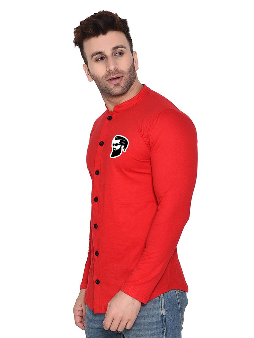 mandarin collar long sleeves solid casual shirt - 20331920 - Standard Image - 1