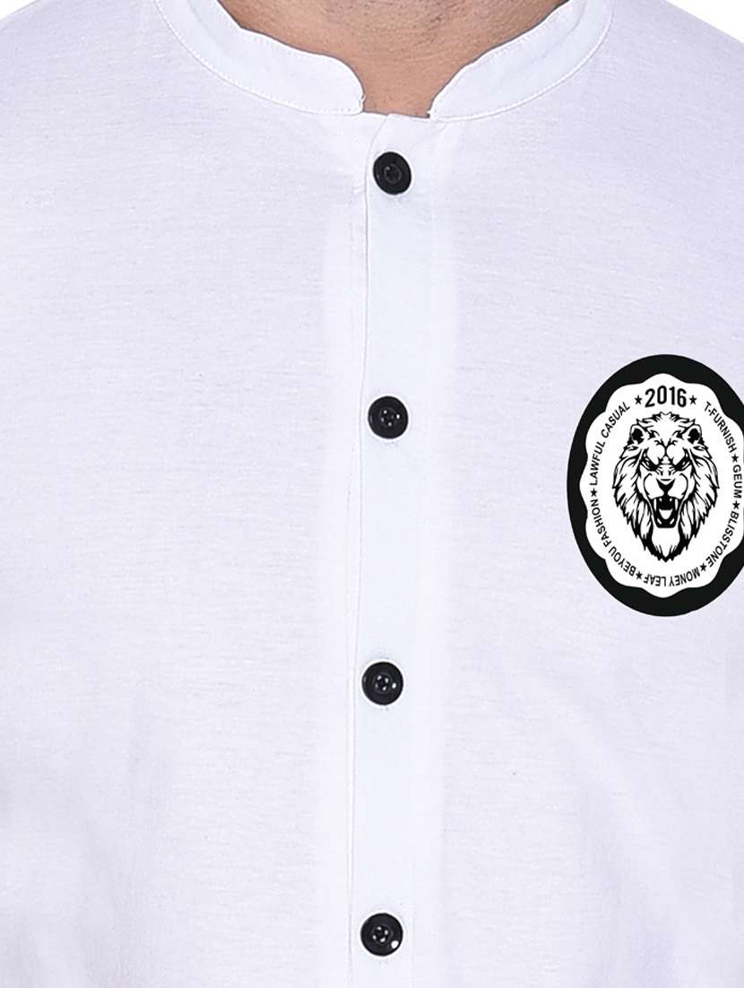 mandarin collar short sleeves solid casual shirt - 20331936 - Standard Image - 4