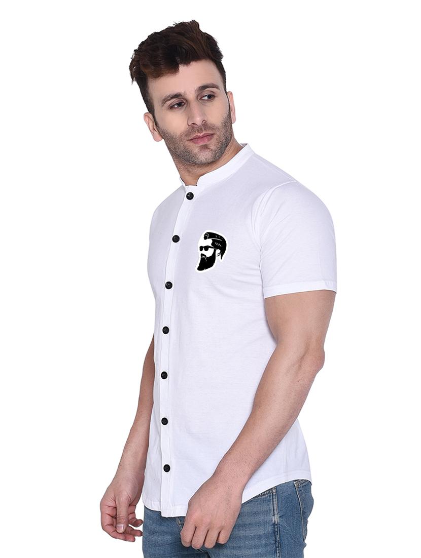 mandarin collar short sleeves solid casual shirt - 20331947 - Standard Image - 1