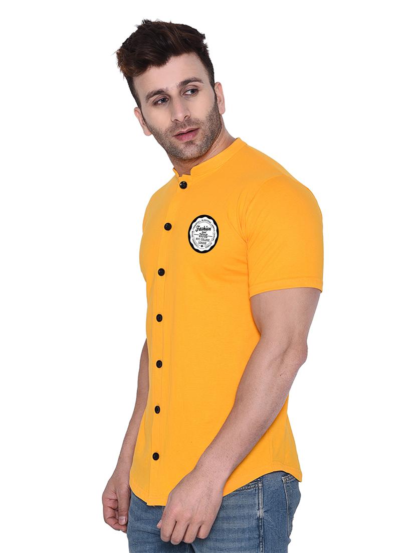 mandarin collar short sleeves solid casual shirt - 20331960 - Standard Image - 1