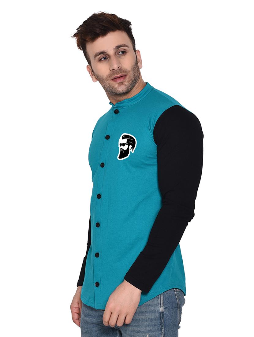 mandarin collar long sleeves color block shirt - 20331974 - Standard Image - 1