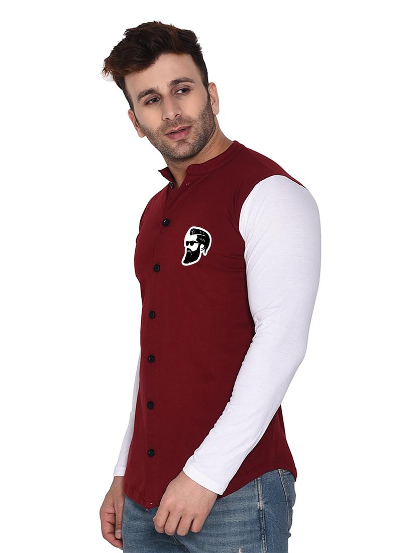 mandarin collar long sleeves color block shirt - 20331975 - Standard Image - 1