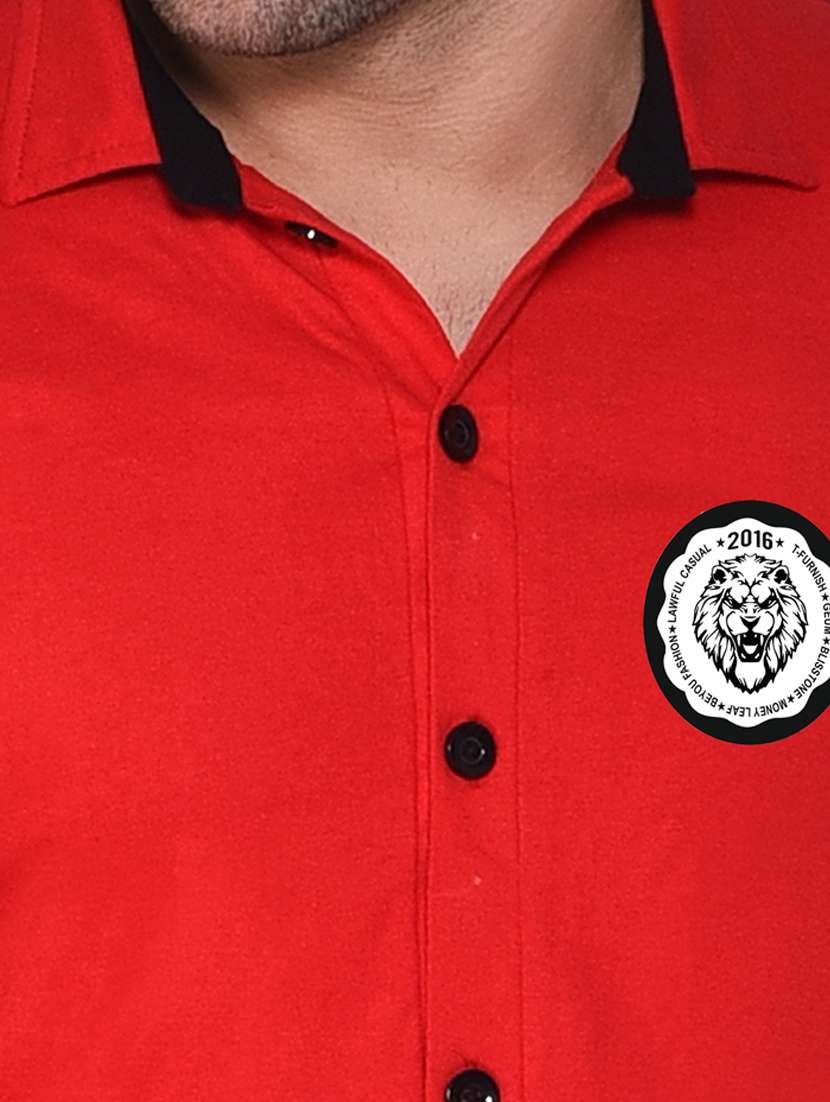 red cotton blend casual shirt - 20332009 -  Standard Image - 4