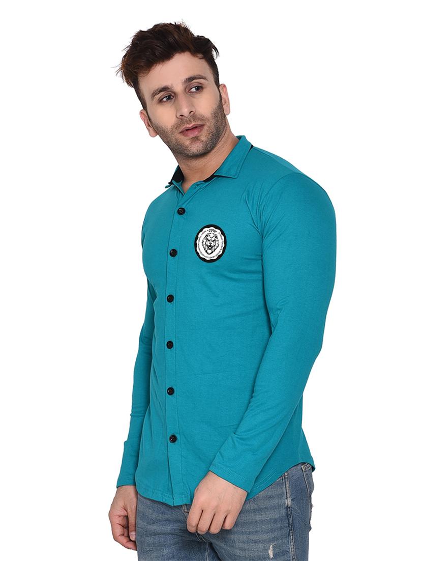 turquoise cotton blend casual shirt - 20332011 - Standard Image - 1