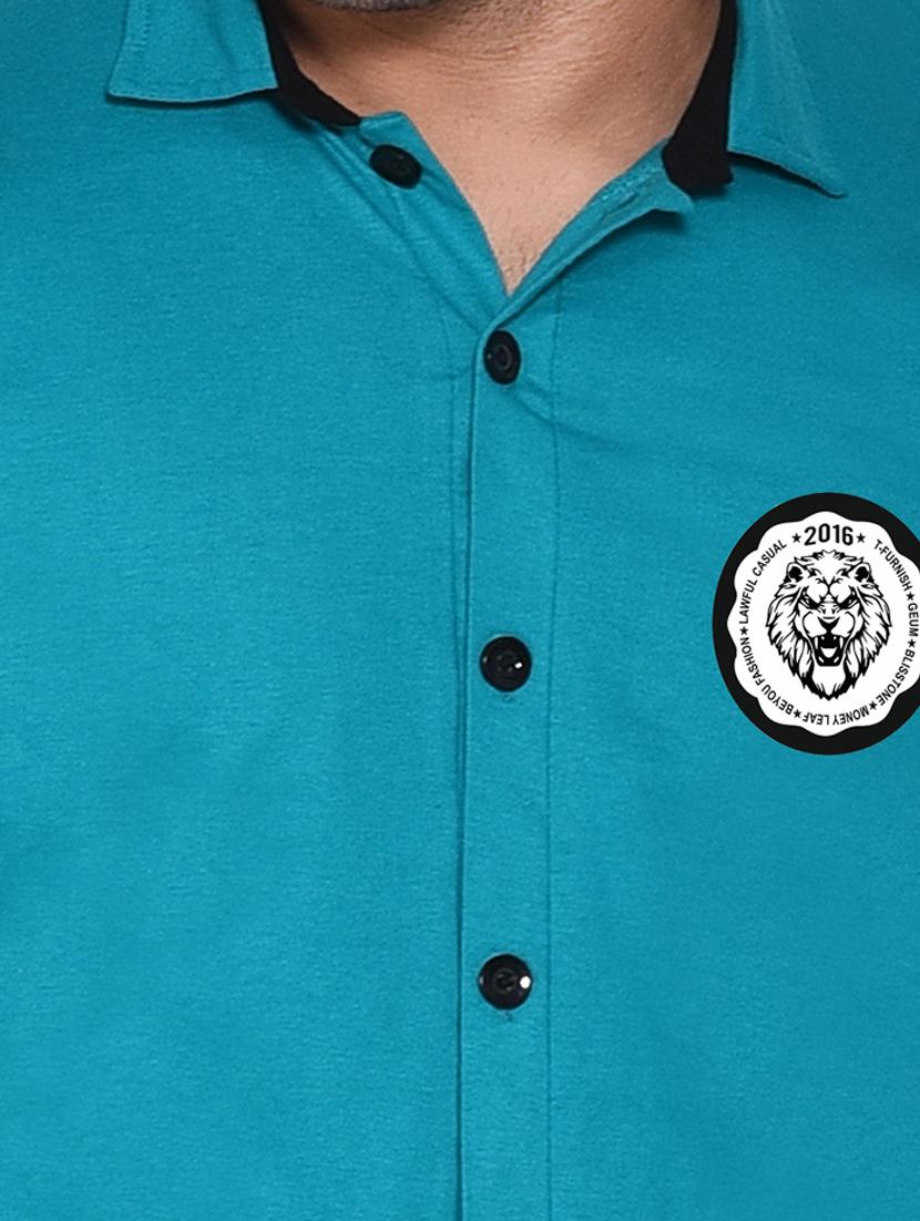 turquoise cotton blend casual shirt - 20332011 - Standard Image - 4