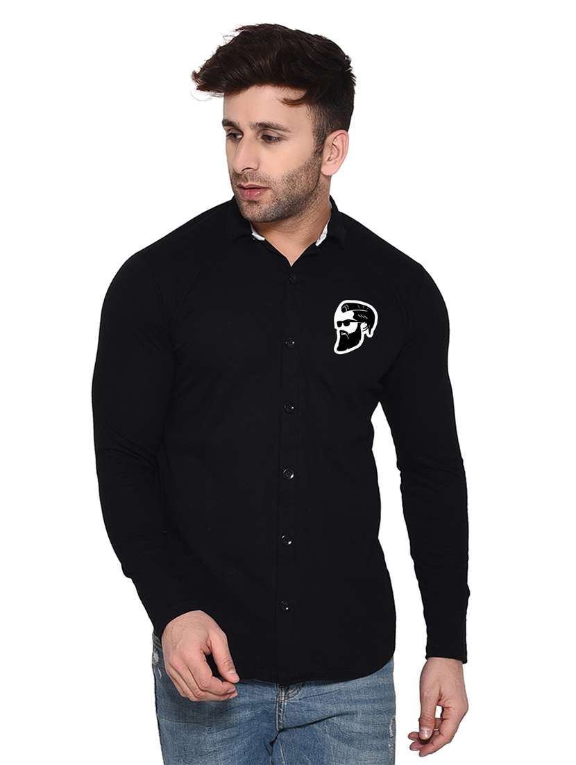black cotton blend casual shirt