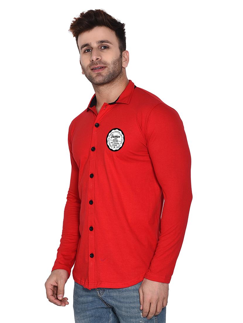 red cotton blend casual shirt - 20332029 - Standard Image - 1