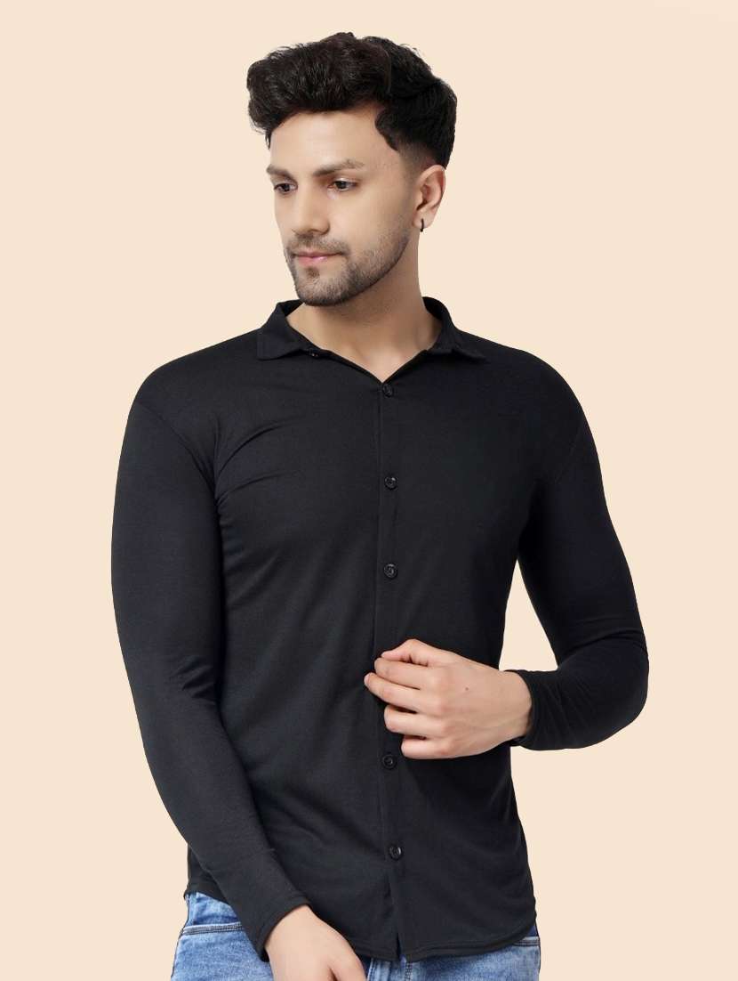 black cotton blend casual shirt