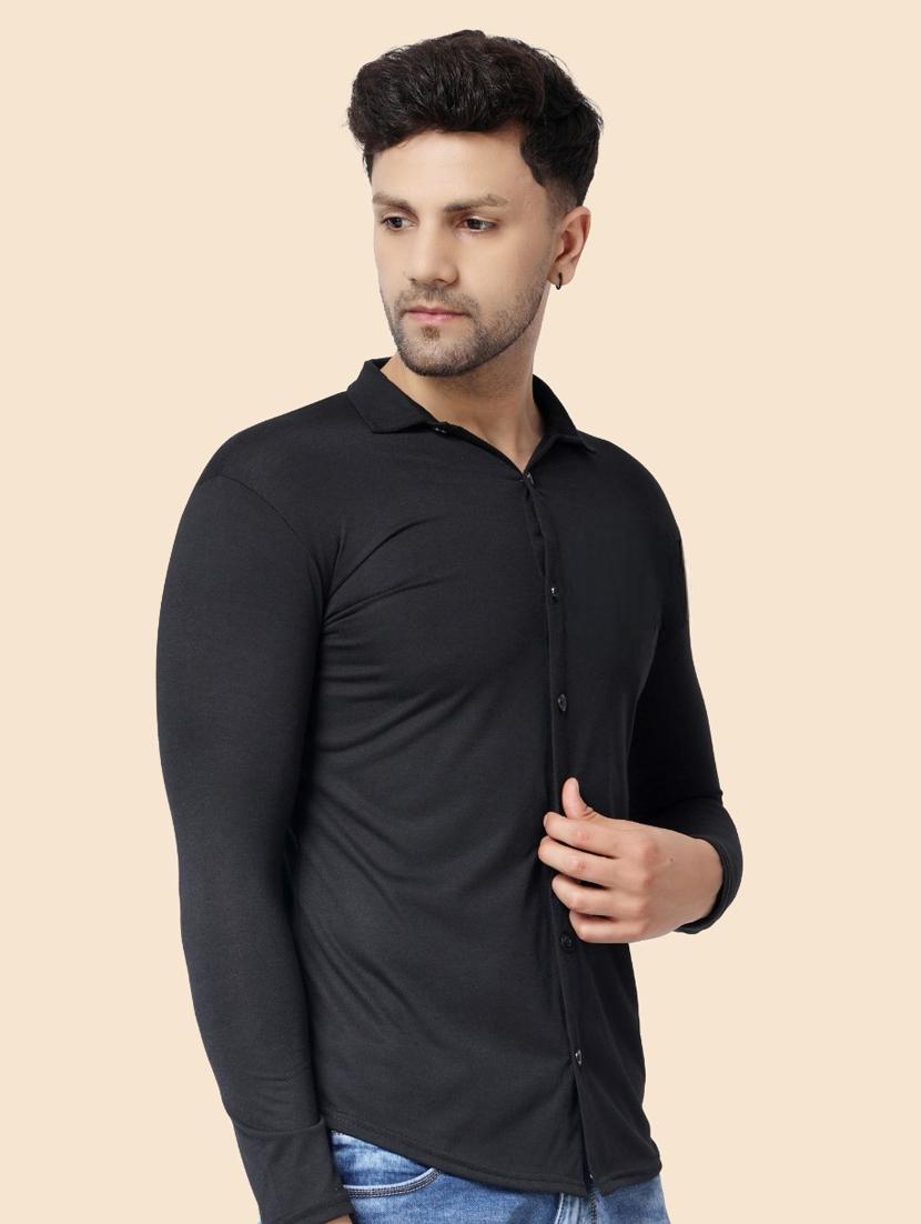 black cotton blend casual shirt - 20332034 -  Standard Image - 1