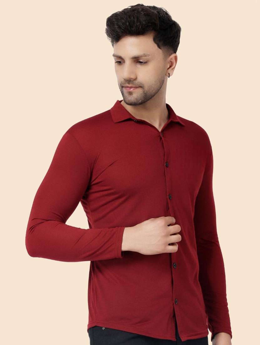 maroon cotton blend casual shirt - 20332035 - Standard Image - 1
