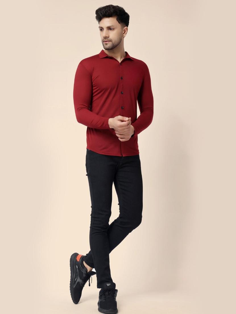 maroon cotton blend casual shirt - 20332035 - Standard Image - 4