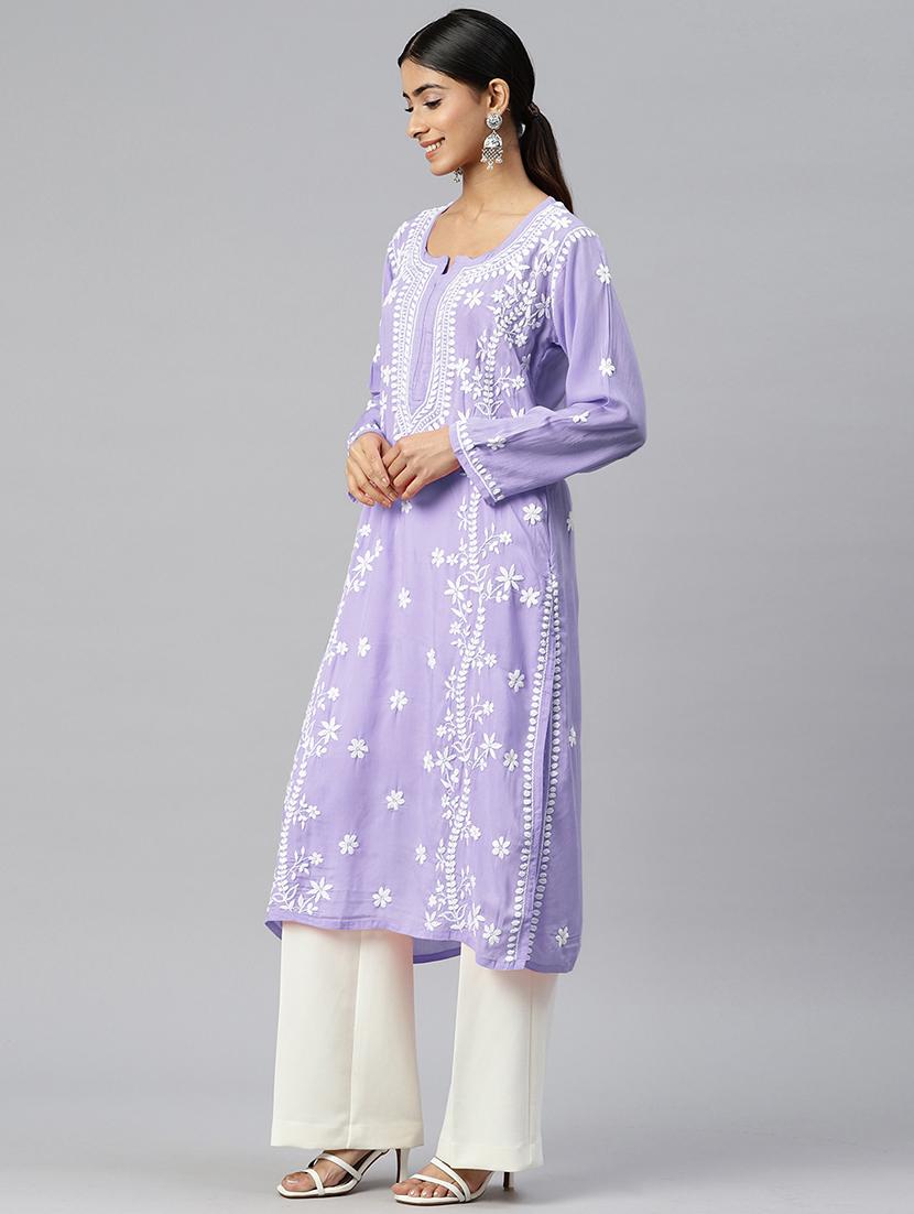 lavender colored straight kurta - 20333200 - Standard Image - 1