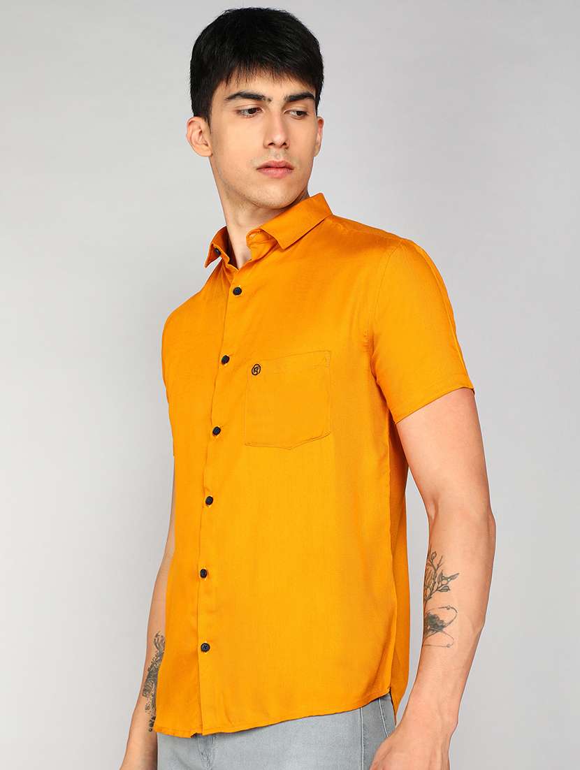 orange rayon regular casual shirt - 20333446 -  Standard Image - 1
