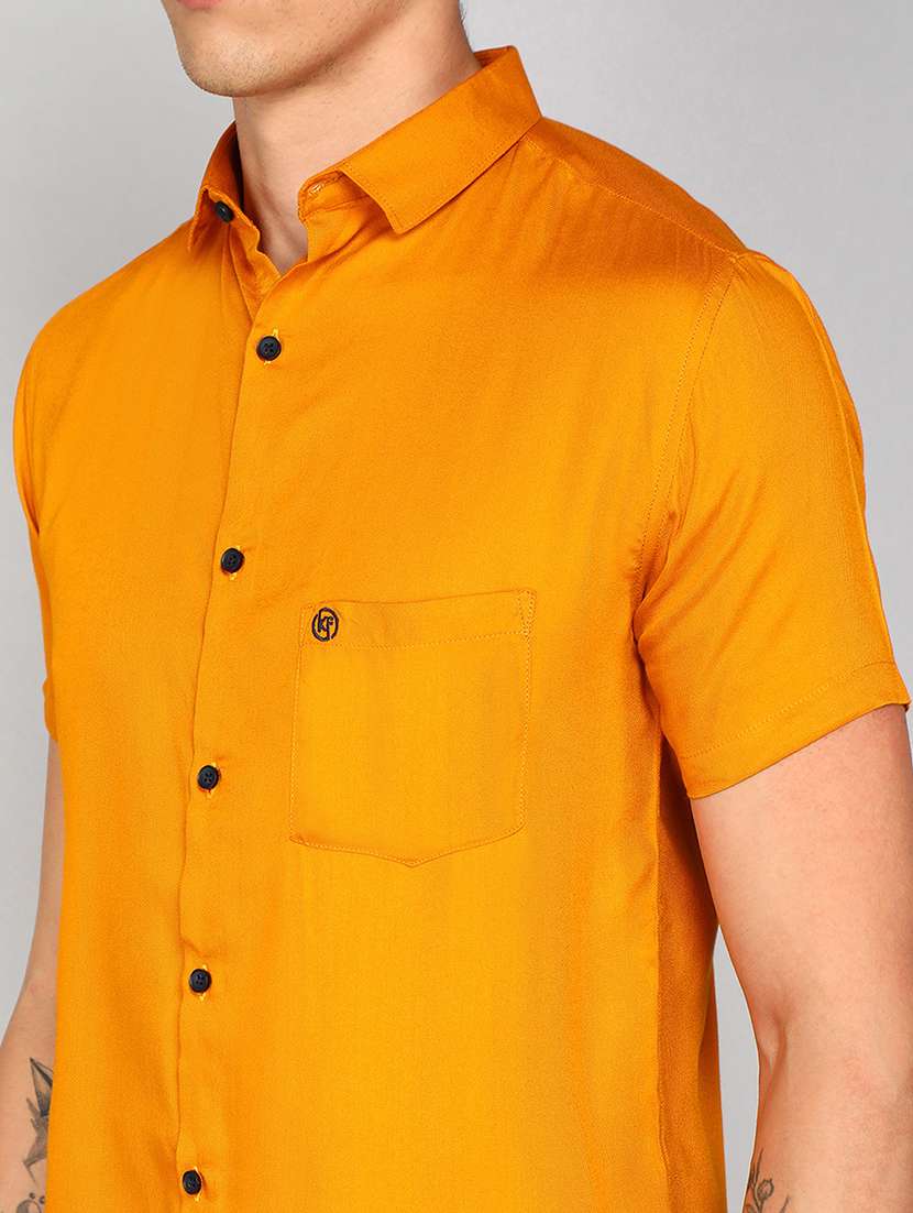 orange rayon regular casual shirt - 20333446 -  Standard Image - 4