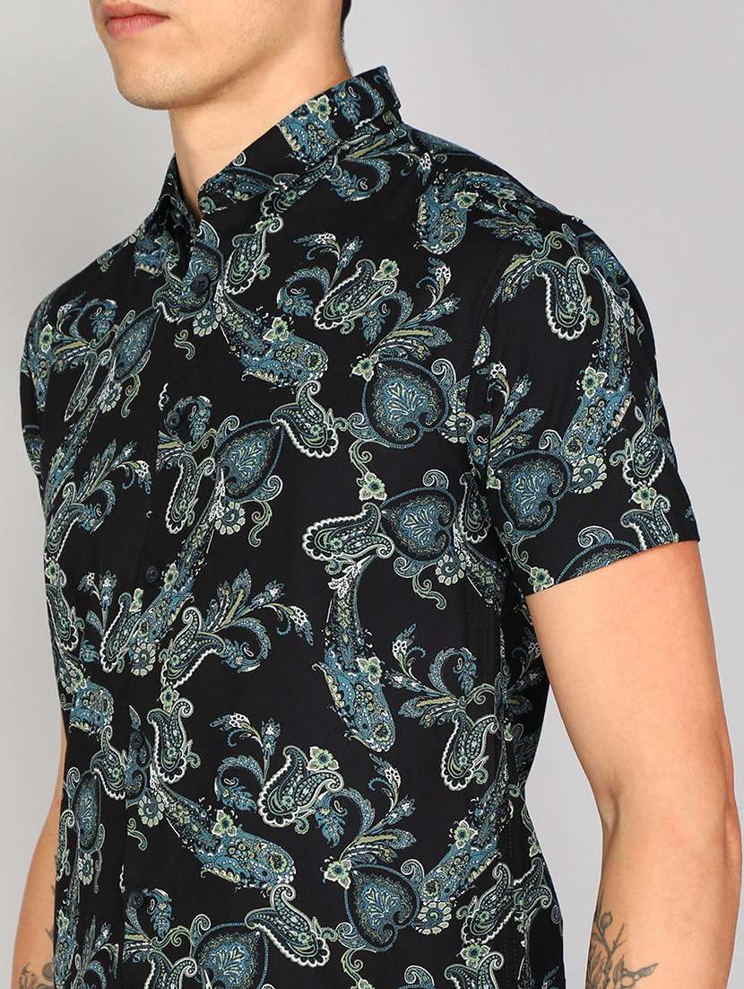 black rayon casual shirt - 20333451 -  Standard Image - 4