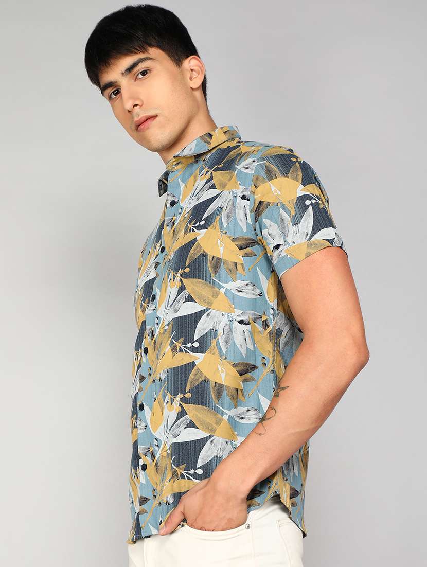men multi colored leafy print rayon regular casual shirt - 20333457 -  Standard Image - 1