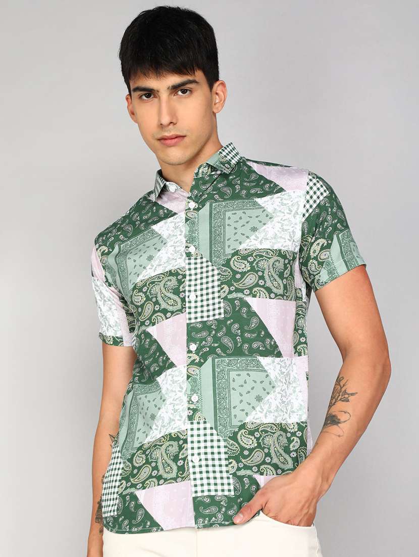 men multi colored paisley print viscose regular shirt