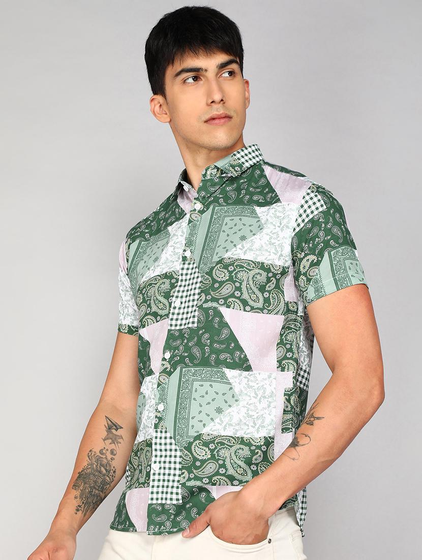 men multi colored paisley print viscose regular shirt - 20333460 - Standard Image - 1
