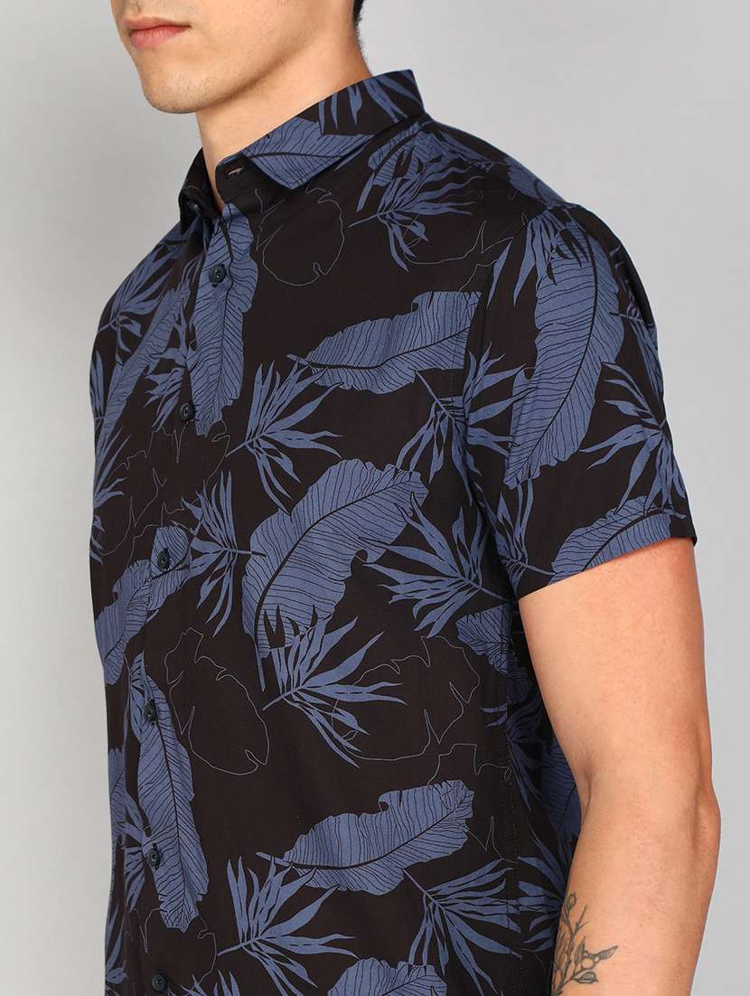men black tropical print viscose casual shirt - 20333466 -  Standard Image - 4