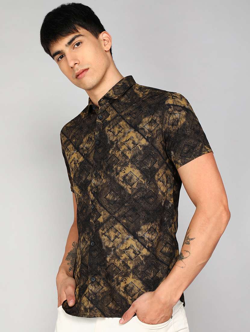men black printed viscose regular shirt - 20333470 -  Standard Image - 1