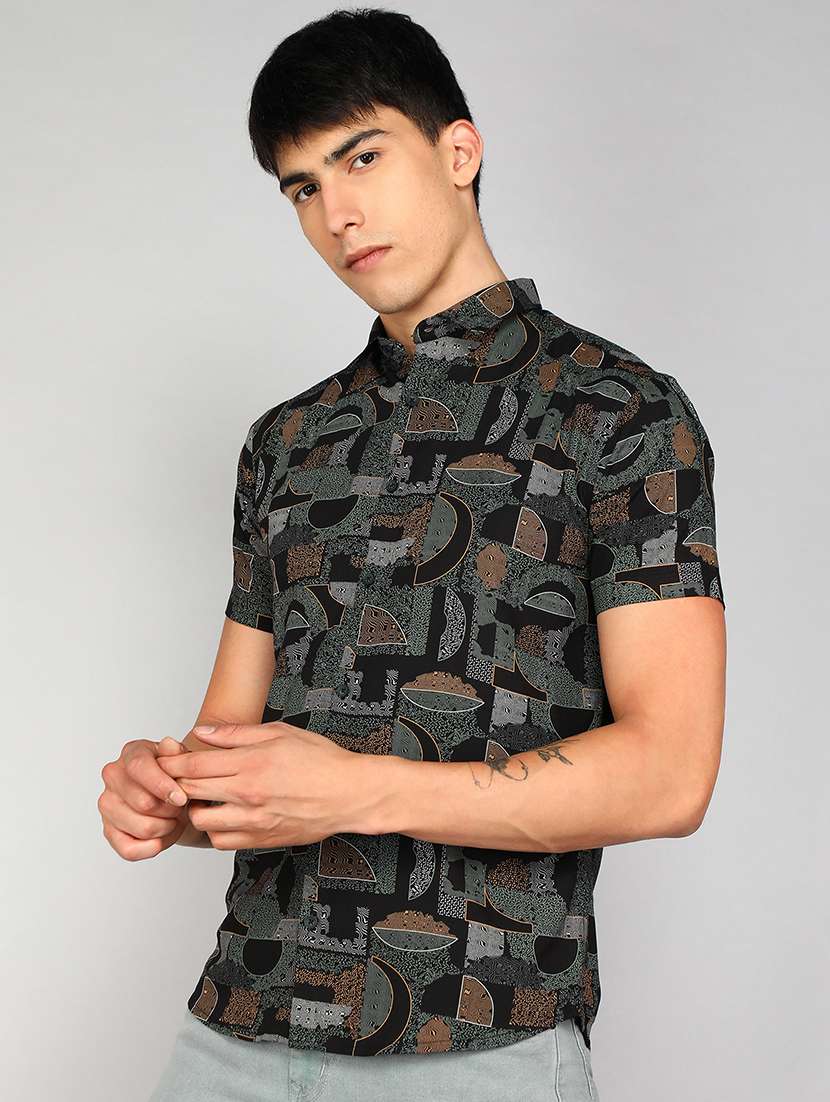 men black printed viscose regular shirt - 20333473 -  Standard Image - 1