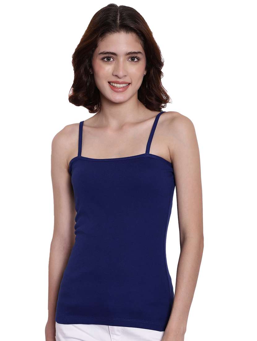 blue solid sleeveless camisole