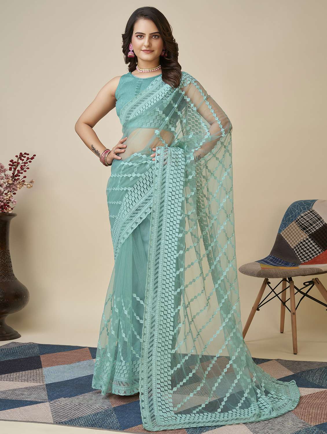 women's embroidered saree with blouse