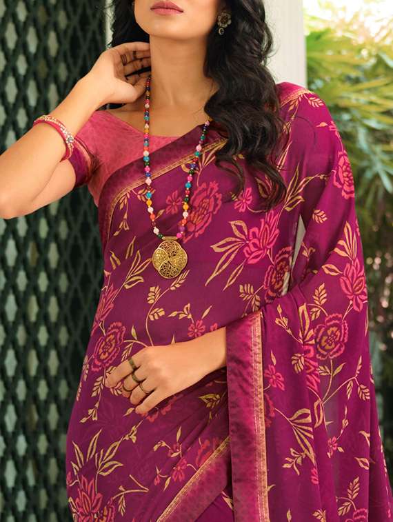 women's floral magenta colored saree with blouse - 20334491 -  Standard Image - 1