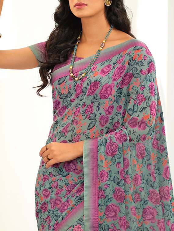women's floral grey colored saree with blouse - 20334492 -  Standard Image - 1