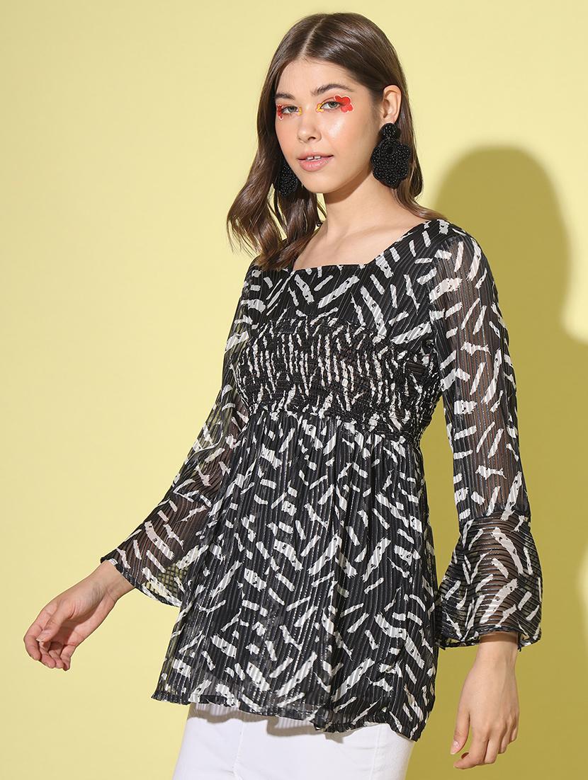 black printed a-line top - 20334510 -  Standard Image - 1