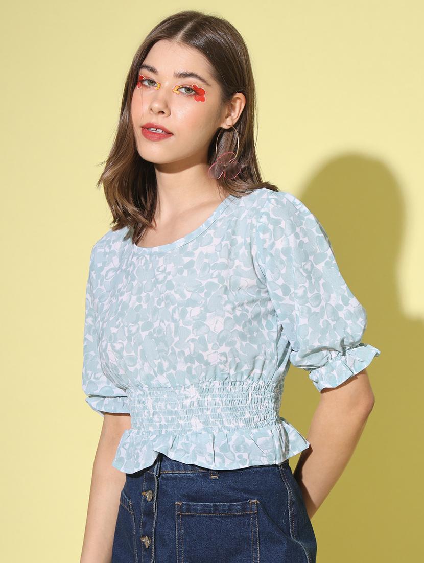 women blue georgette blouson top - 20334515 - Standard Image - 1
