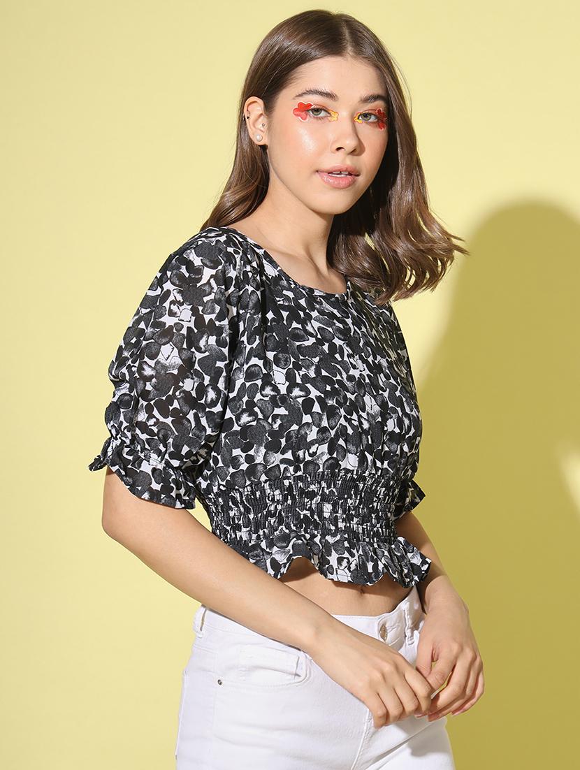 black floral print blouson top - 20334517 - Standard Image - 1