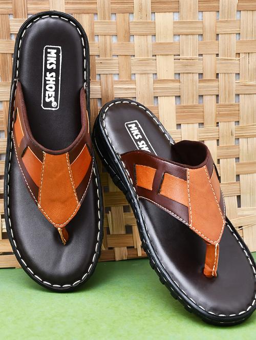 brown leather toe separator slippers - 20334621 - Standard Image - 0