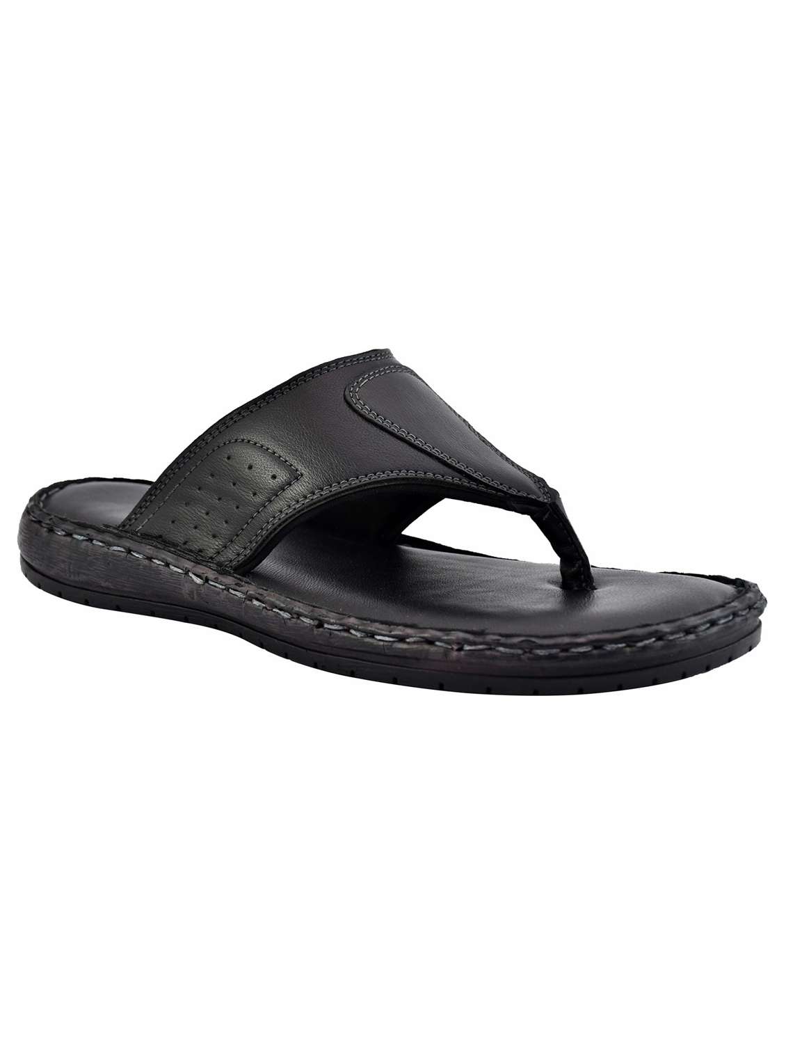 black leather toe separator slippers