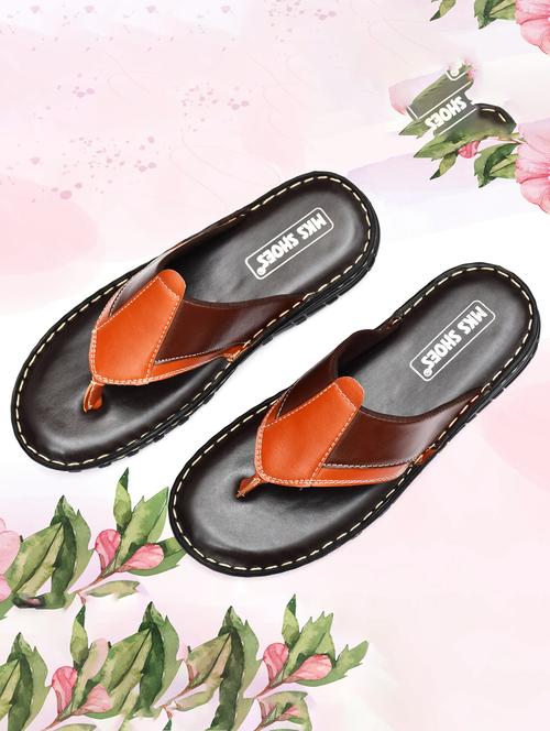 brown leather toe separator slippers - 20334630 - Standard Image - 0