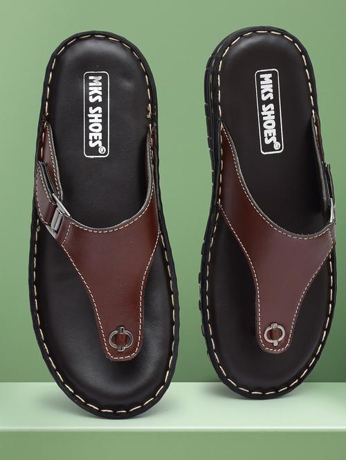 brown leather toe separator slippers - 20334631 - Standard Image - 0