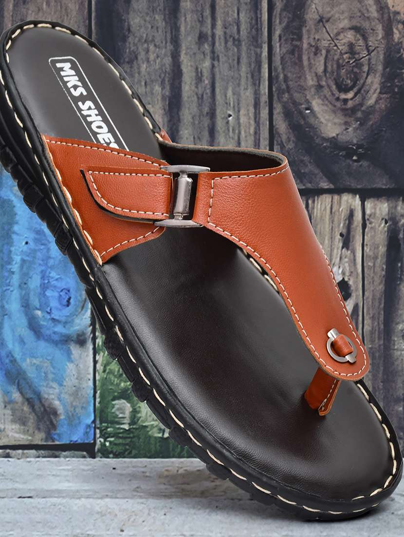 tan leather toe separator slippers