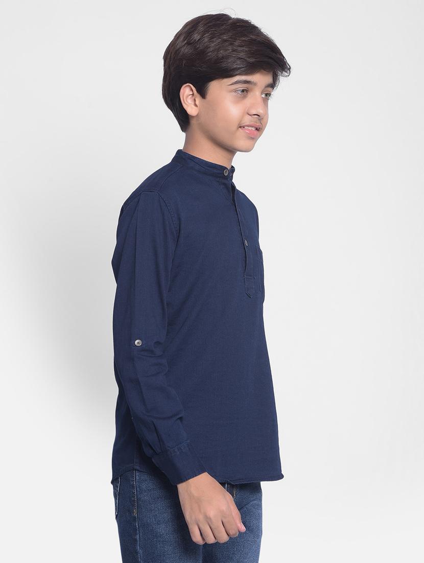 boys mandarin neck solid short kurta - 20334889 - Standard Image - 1