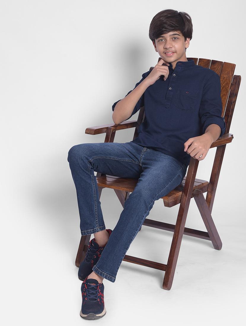 boys mandarin neck solid short kurta - 20334889 - Standard Image - 4