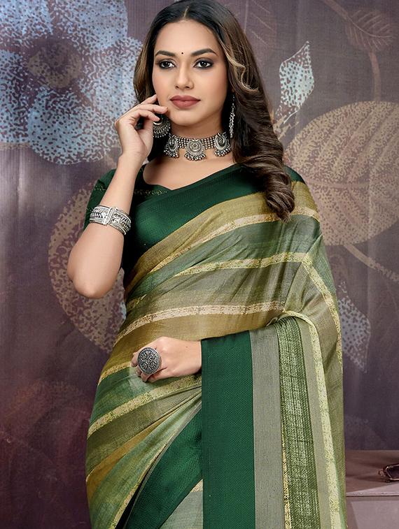 green colored printed saree with blouse - 20334939 - Standard Image - 1