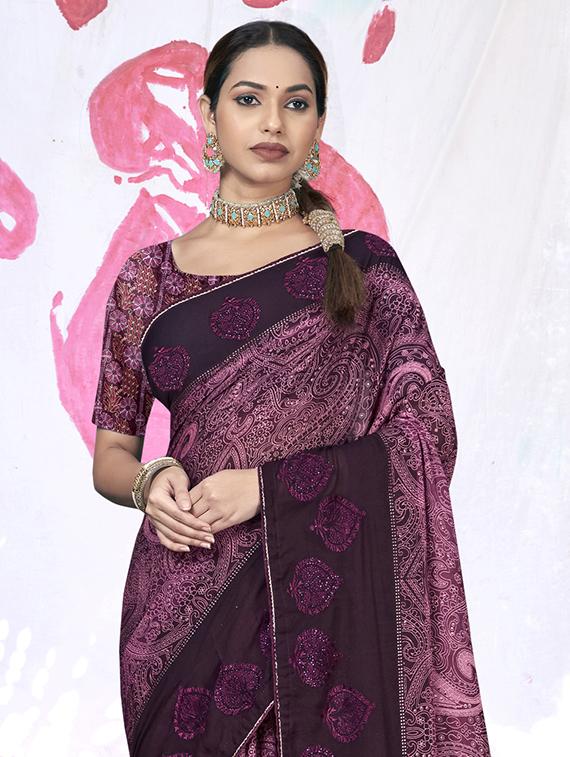 purple colored printed saree - 20335358 - Standard Image - 1